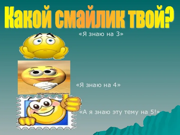 Какой смайлик твой? «Я знаю на 3» «Я знаю на