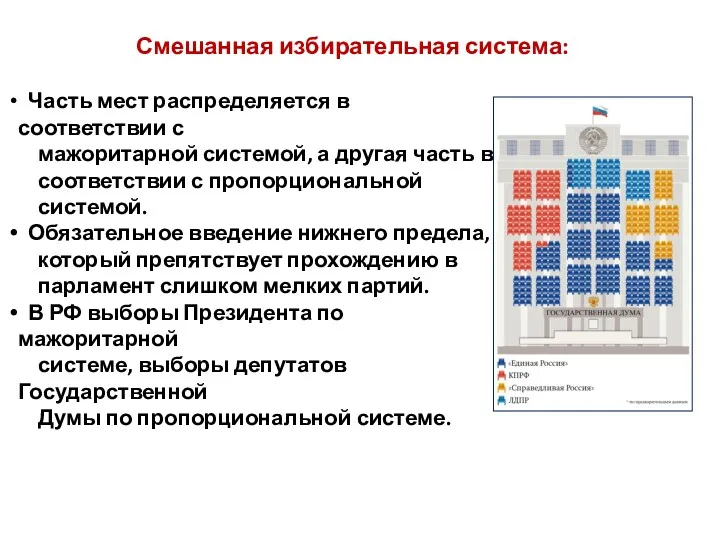 Смешанная избирательная система: Часть мест распределяется в соответствии с мажоритарной