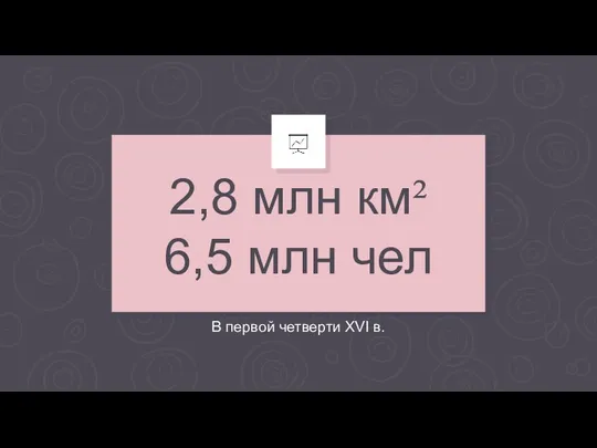 2,8 млн км² 6,5 млн чел В первой четверти XVI в.