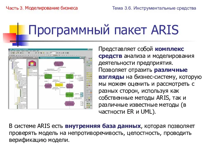 Программный пакет ARIS Часть 3. Моделирование бизнеса Тема 3.6. Инструментальные