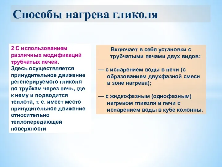 Способы нагрева гликоля 2 С использованием различных модификаций трубчатых печей.