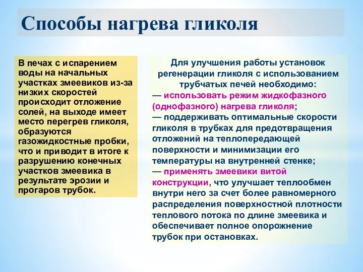 Способы нагрева гликоля В печах с испарением воды на начальных