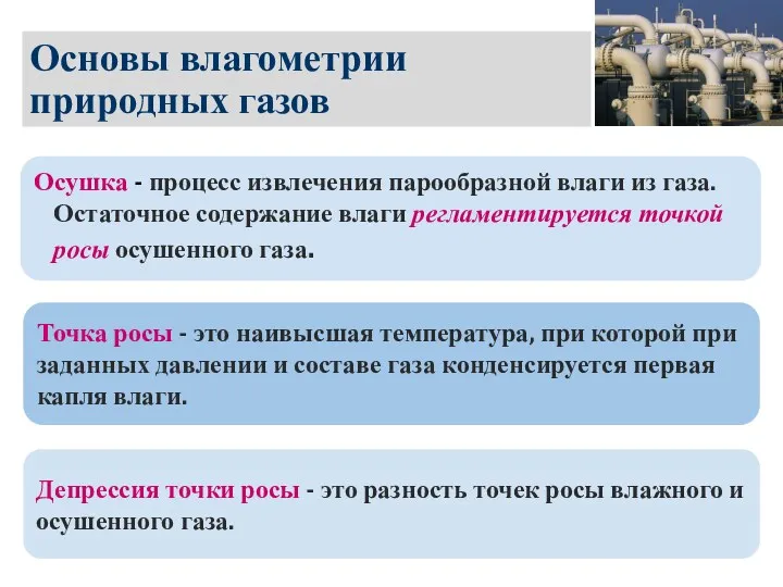 Основы влагометрии природных газов Осушка - процесс извлечения парообразной влаги