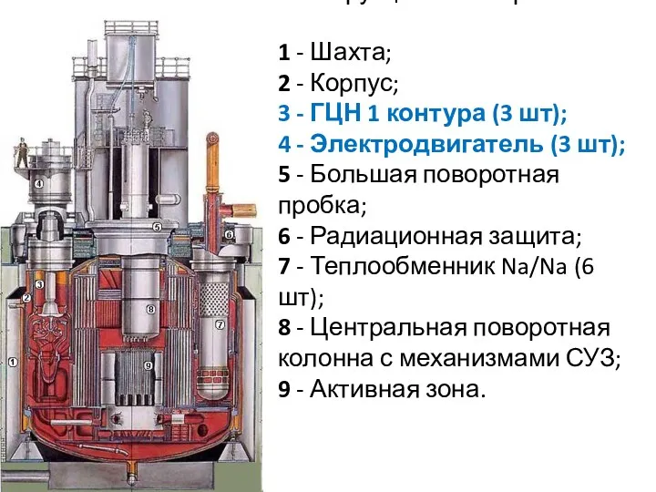 Конструкция Реактора БН-600 1 - Шахта; 2 - Корпус; 3