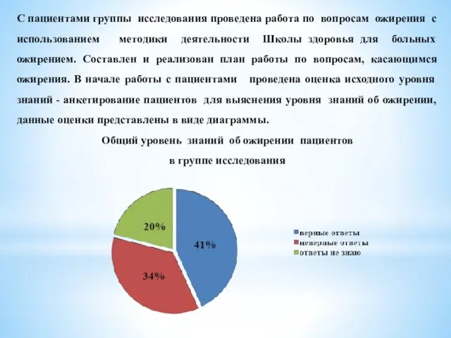 С пациентами группы исследования проведена работа по вопросам ожирения с