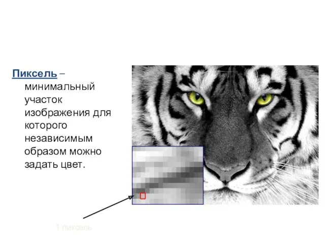 Пиксель – минимальный участок изображения для которого независимым образом можно задать цвет. 1 пиксель