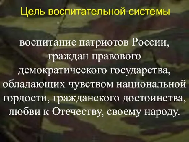 Цель воспитательной системы воспитание патриотов России, граждан правового демократического государства,