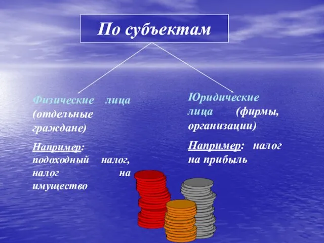 Физические лица (отдельные граждане) Например: подоходный налог, налог на имущество