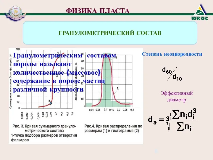 ФИЗИКА ПЛАСТА ГРАНУЛОМЕТРИЧЕСКИЙ СОСТАВ Гранулометрическим составом породы называют количественное (массовое)