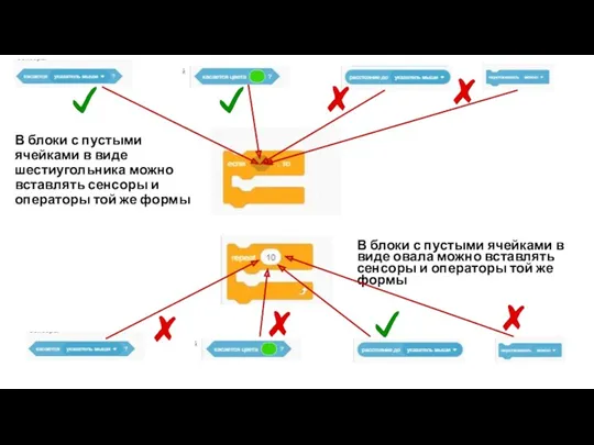 В блоки с пустыми ячейками в виде шестиугольника можно вставлять