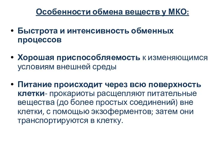 Быстрота и интенсивность обменных процессов Хорошая приспособляемость к изменяющимся условиям