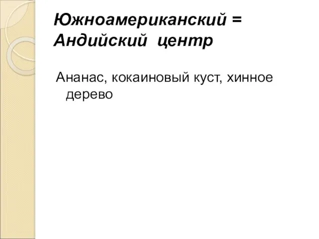 Южноамериканский = Андийский центр Ананас, кокаиновый куст, хинное дерево