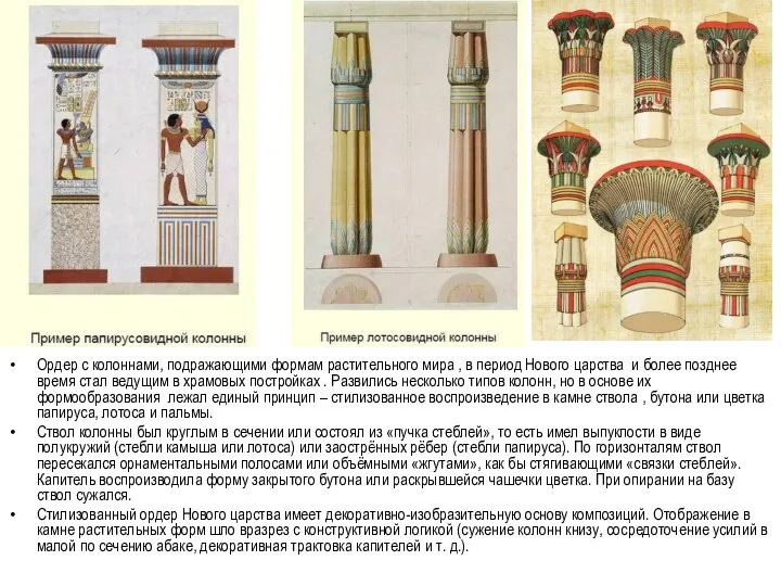 Ордер с колоннами, подражающими формам растительного мира , в период