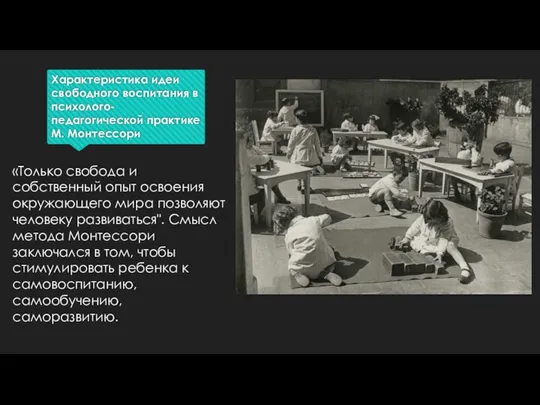 Характеристика идеи свободного воспитания в психолого-педагогической практике М. Монтессори «Только