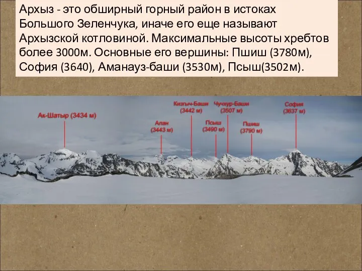 Архыз - это обширный горный район в истоках Большого Зеленчука,