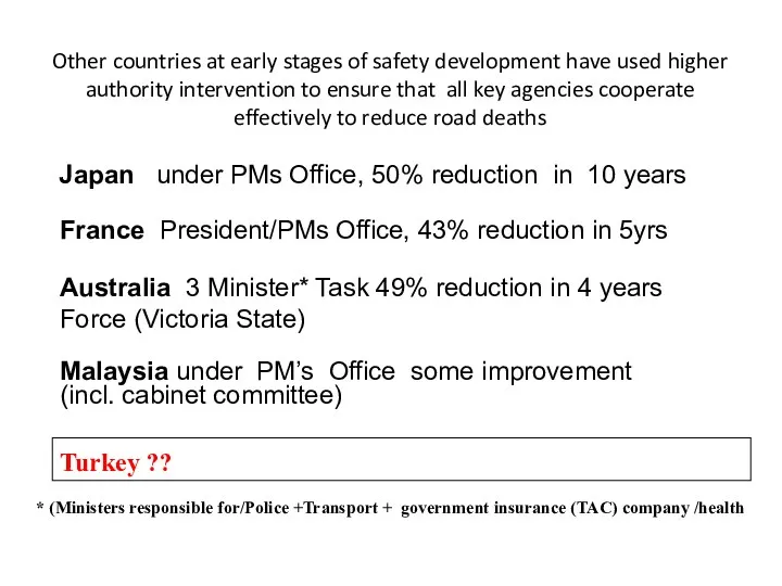 Other countries at early stages of safety development have used