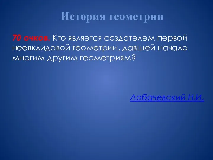 История геометрии 70 очков. Кто является создателем первой неевклидовой геометрии,