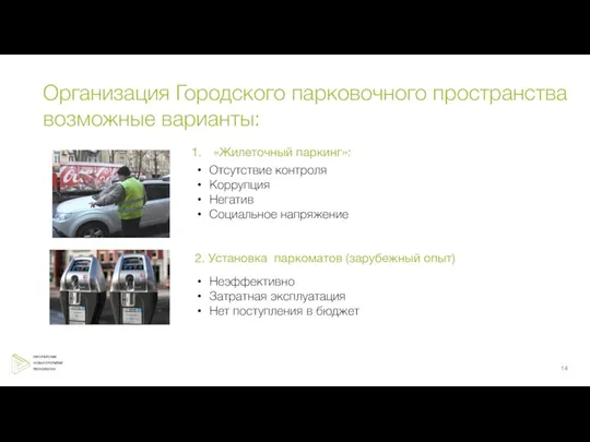 «Жилеточный паркинг»: Отсутствие контроля Коррупция Негатив Социальное напряжение 2. Установка