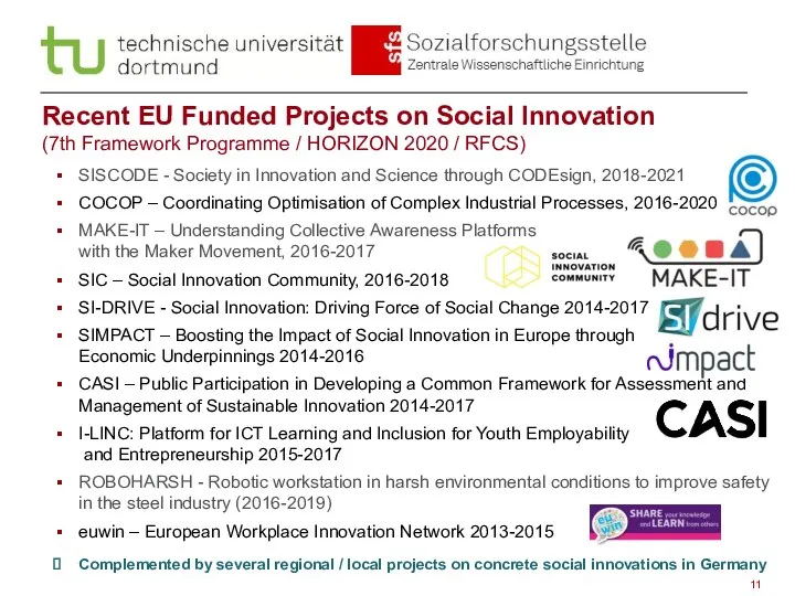 Recent EU Funded Projects on Social Innovation (7th Framework Programme