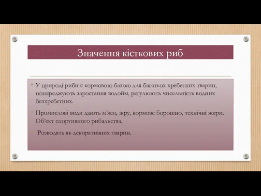 Значення кісткових риб У природі риби є кормовою базою для