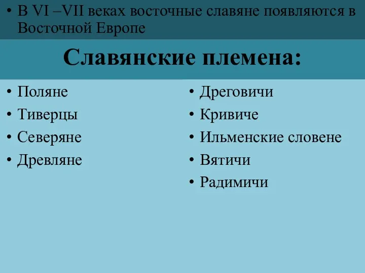 В VI –VII веках восточные славяне появляются в Восточной Европе