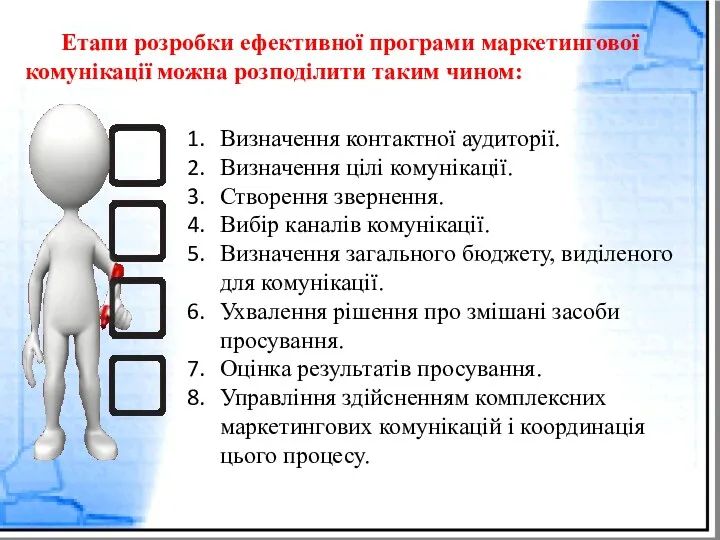 Визначення контактної аудиторії. Визначення цілі комунікації. Створення звернення. Вибір каналів