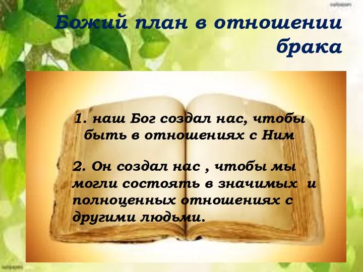 Божий план в отношении брака 1. наш Бог создал нас,