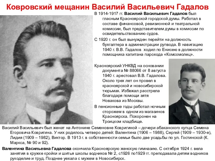 Ковровский мещанин Василий Васильевич Гадалов В 1914-1917 гг. Василий Васильевич