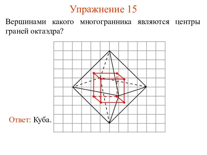 Упражнение 15 Вершинами какого многогранника являются центры граней октаэдра?
