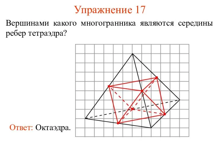 Упражнение 17 Вершинами какого многогранника являются середины ребер тетраэдра?