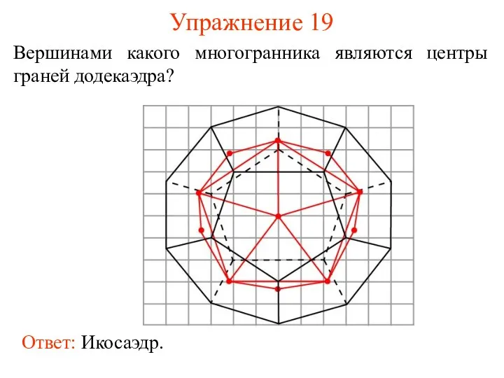 Упражнение 19 Вершинами какого многогранника являются центры граней додекаэдра?