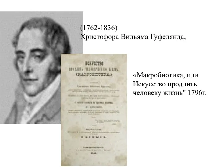 (1762-1836) Христофора Вильяма Гуфелянда, «Макробиотика, или Искусство продлить человеку жизнь" 1796г.
