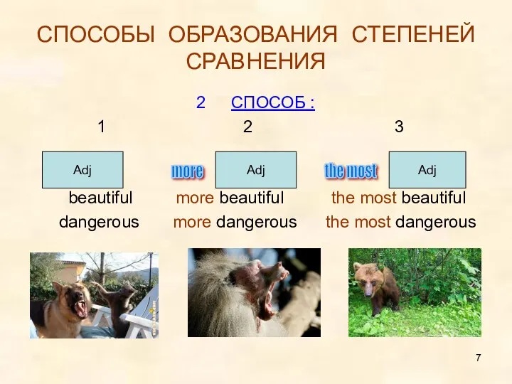 СПОСОБЫ ОБРАЗОВАНИЯ СТЕПЕНЕЙ СРАВНЕНИЯ СПОСОБ : 1 2 3 beautiful