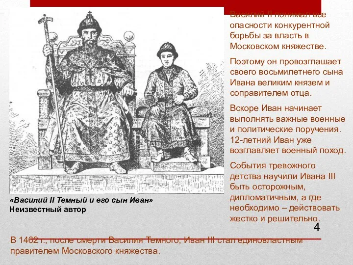 Василий II понимал все опасности конкурентной борьбы за власть в