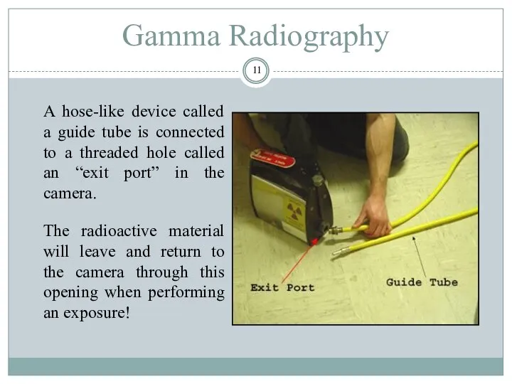 Gamma Radiography A hose-like device called a guide tube is