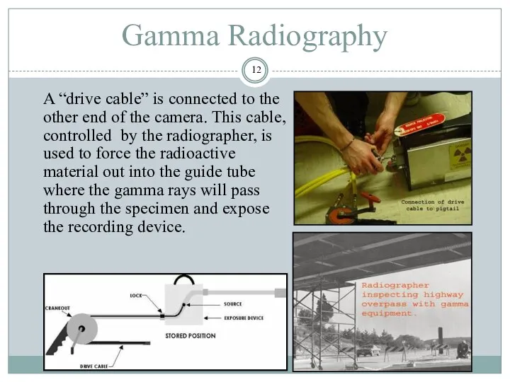 Gamma Radiography A “drive cable” is connected to the other