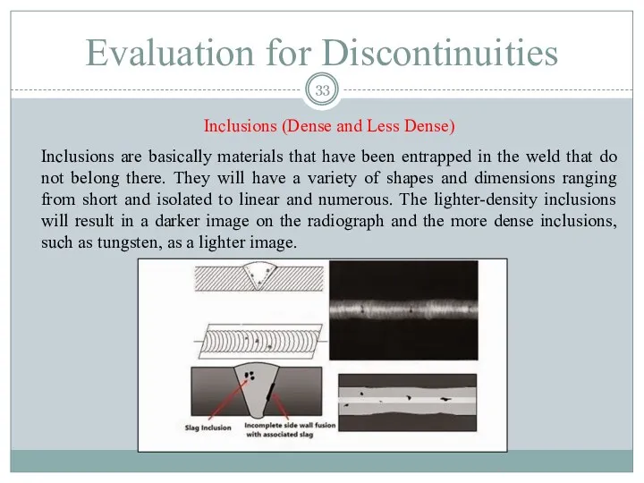 Inclusions (Dense and Less Dense) Inclusions are basically materials that