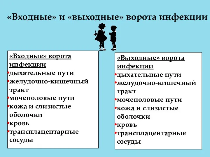 «Входные» и «выходные» ворота инфекции «Входные» ворота инфекции дыхательные пути