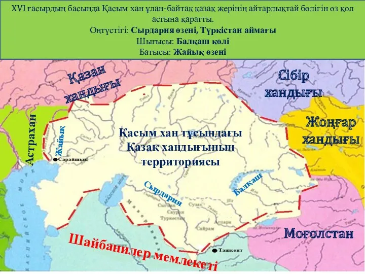 XVI ғасырдың басында Қасым хан ұлан-байтақ қазақ жерінің айтарлықтай бөлігін