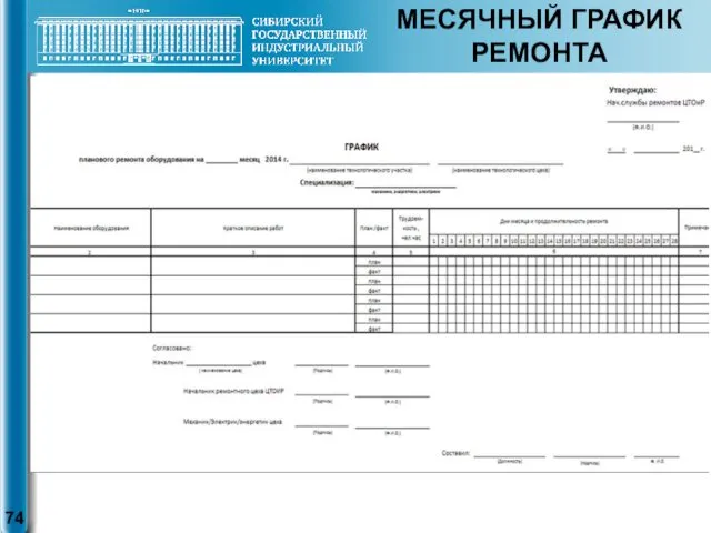 МЕСЯЧНЫЙ ГРАФИК РЕМОНТА