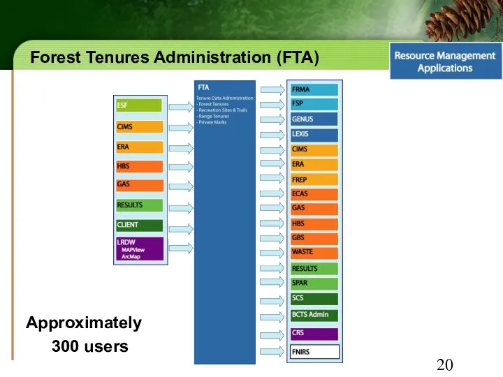 Forest Tenures Administration (FTA) Approximately 300 users