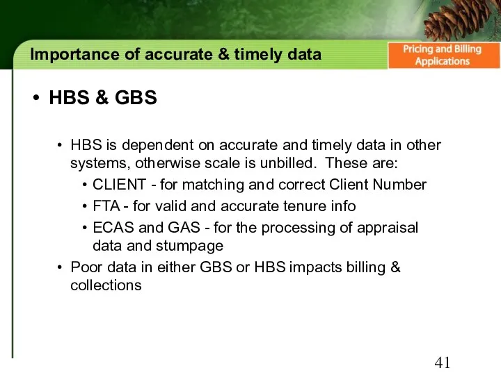 Importance of accurate & timely data HBS & GBS HBS is dependent on