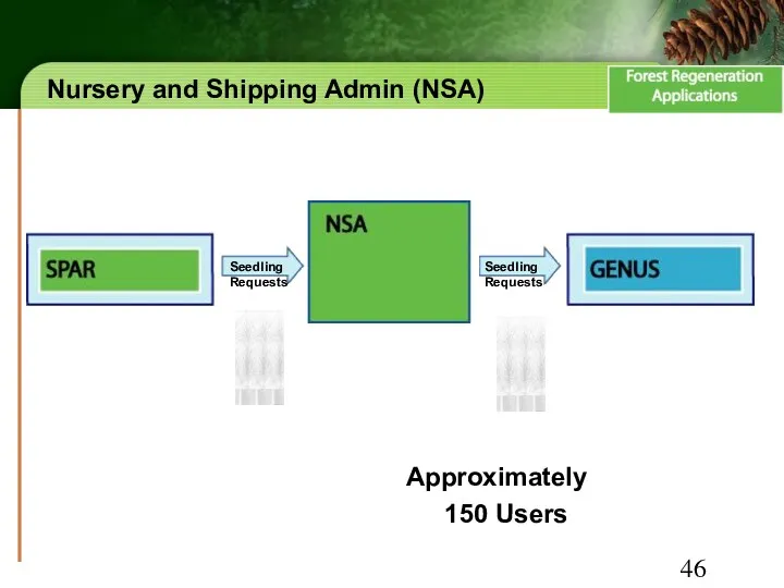 Nursery and Shipping Admin (NSA) Approximately 150 Users Seedling Requests Seedling Requests
