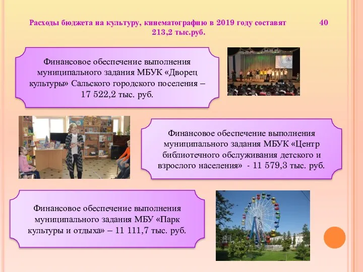 Расходы бюджета на культуру, кинематографию в 2019 году составят 40