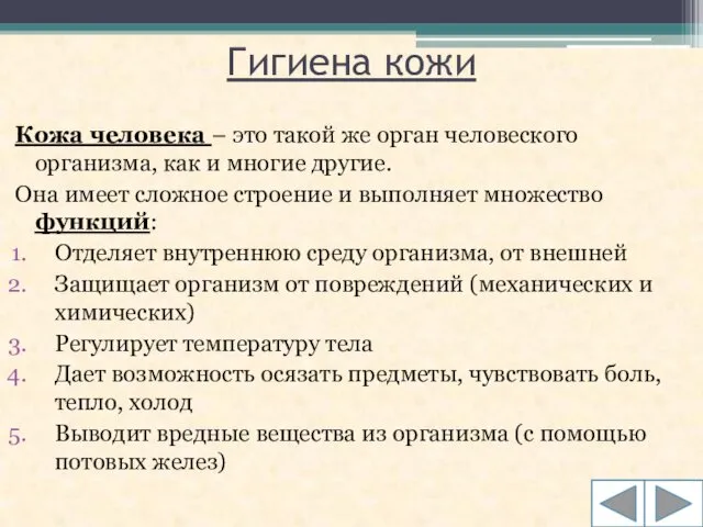 Гигиена кожи Кожа человека – это такой же орган человеского