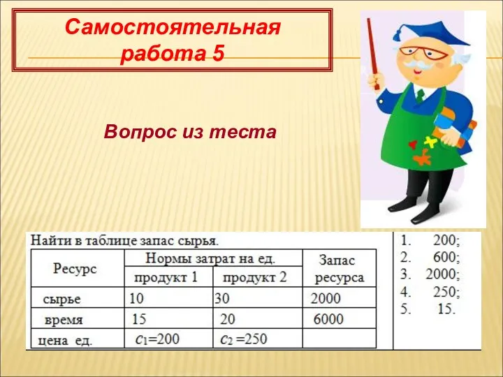 Самостоятельная работа 5 Вопрос из теста