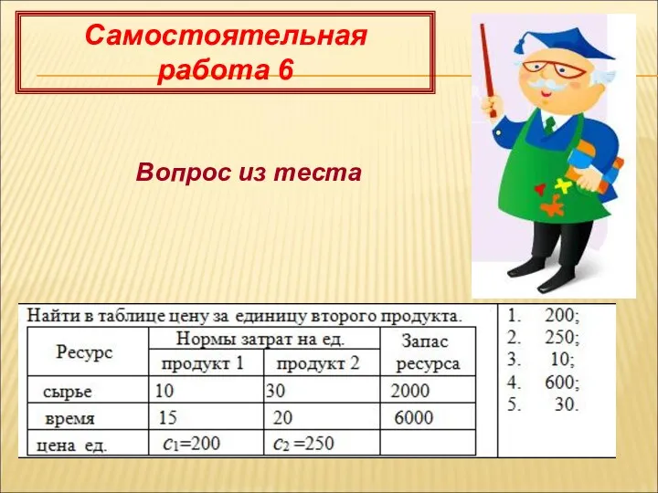 Самостоятельная работа 6 Вопрос из теста