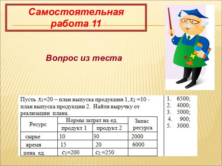 Самостоятельная работа 11 Вопрос из теста