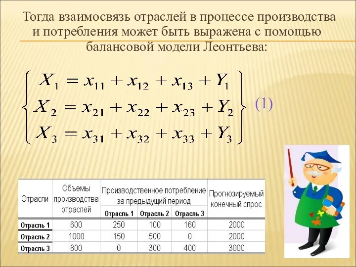 Тогда взаимосвязь отраслей в процессе производства и потребления может быть