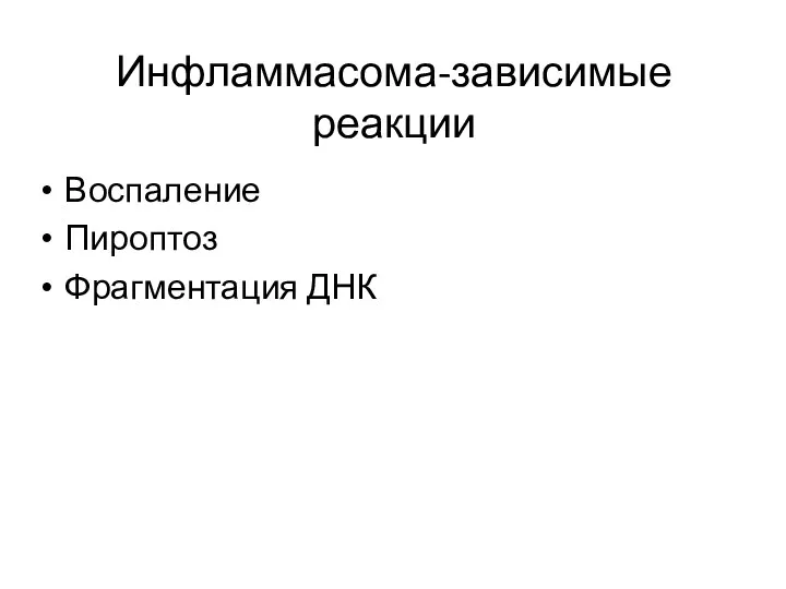 Инфламмасома-зависимые реакции Воспаление Пироптоз Фрагментация ДНК